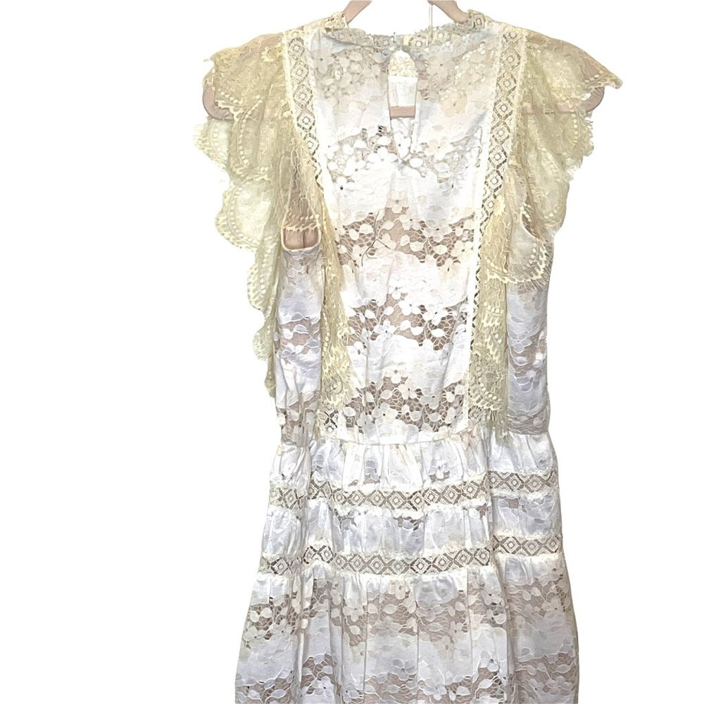 Foxiedox mini lace dress Cream Ivory White M Sleeveless Lightweight Retro - Picture 5 of 16